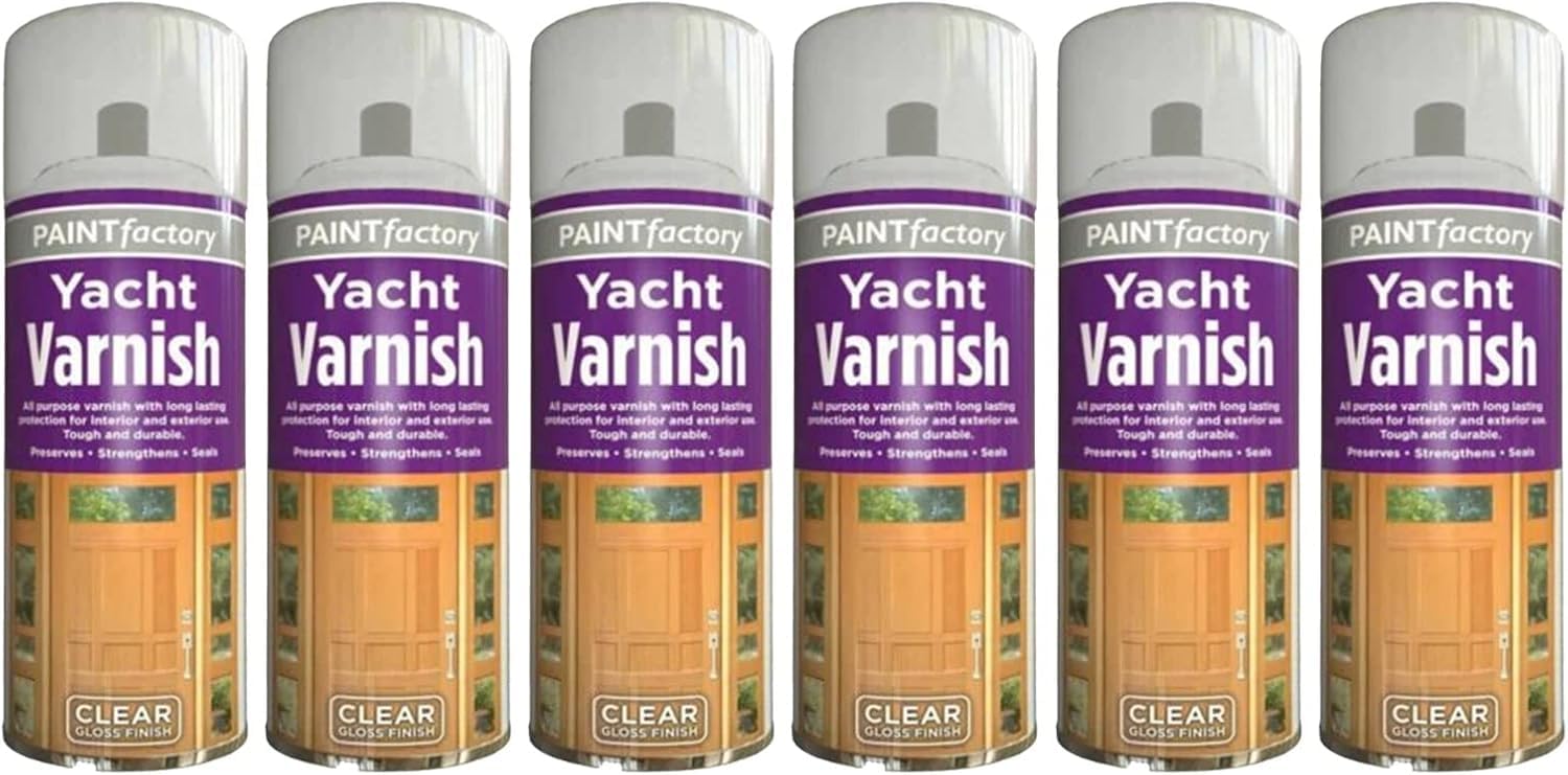MIXEL Yacht Varnish Spray Paint, Clear Gloss Finish, Tough and Durable, Non Cracking, Quick Drying, Long Lasting Performance, Interior and Exterior Use, 200ml (6PCS)