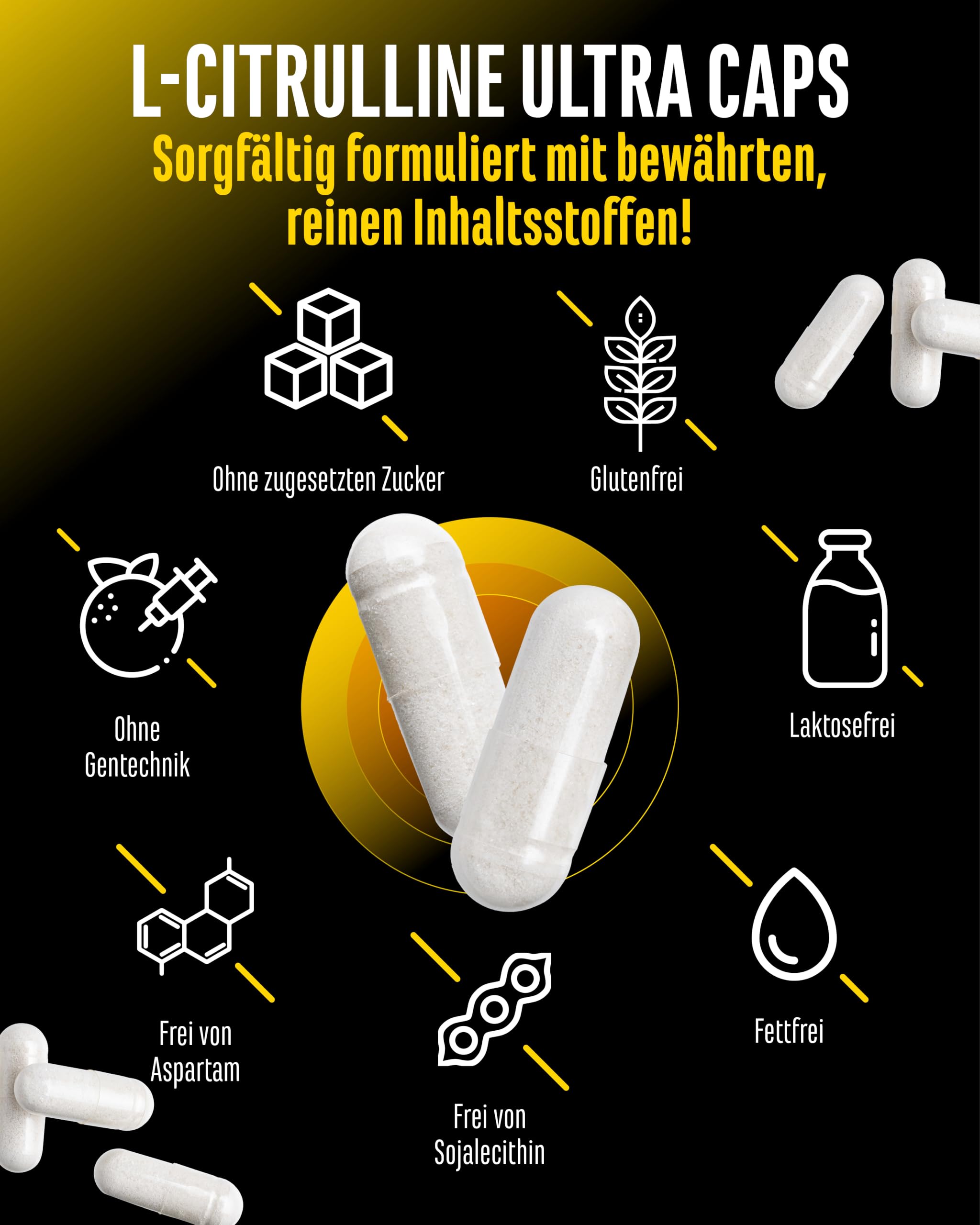 GEN GERMAN ELITE NUTRITION L-Citrullin Ultra Caps - 365 Kapseln - 1100 mg | DL-Malat 2:1, 6600 mg Tagesportion, 4422 mg L-Citrullin, pflanzliche Fermentation
