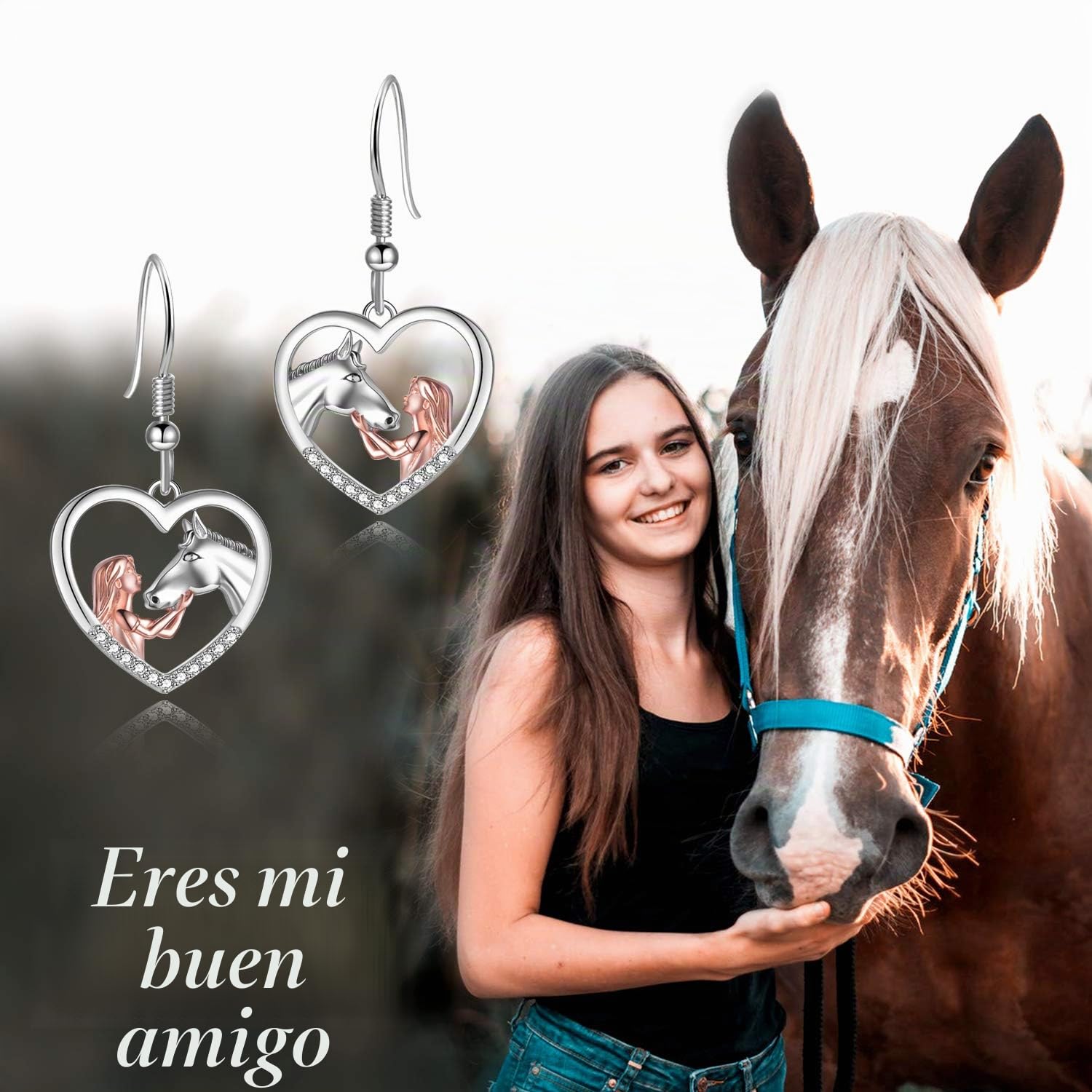 YFN Pendientes de caballo de oro rosa Pendientes de botón de plata de ley con forma de animal para niñas, regalo de caballo para niñas