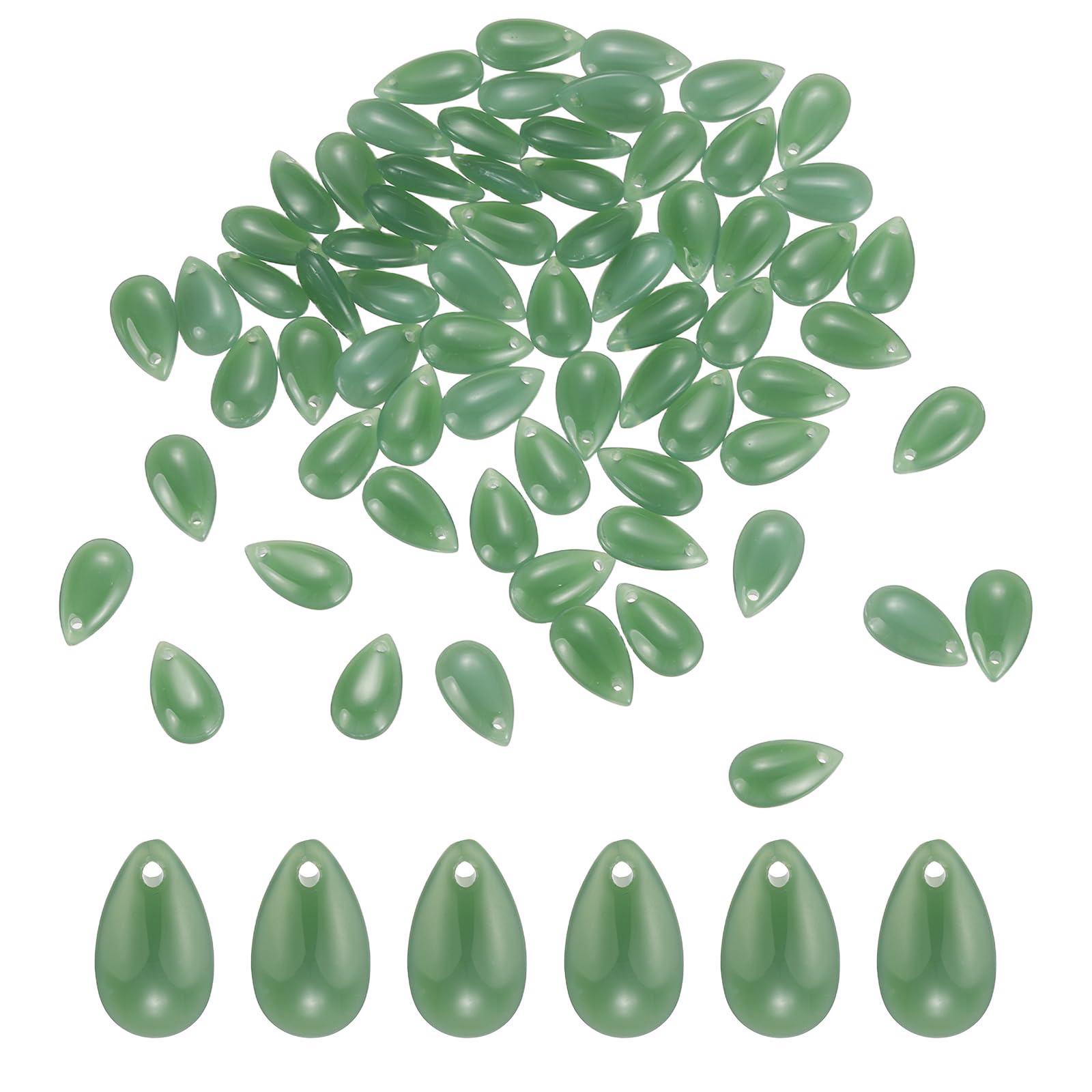 sourcing map 100 Pcs Teardrop Crystal Glass Beads, 8x14mm Teardrop Glass Charm Pendants Water Drop Beads Top Drilled for Jewelry Making DIY Craft Bracelets Necklace, Dark Green — image 1