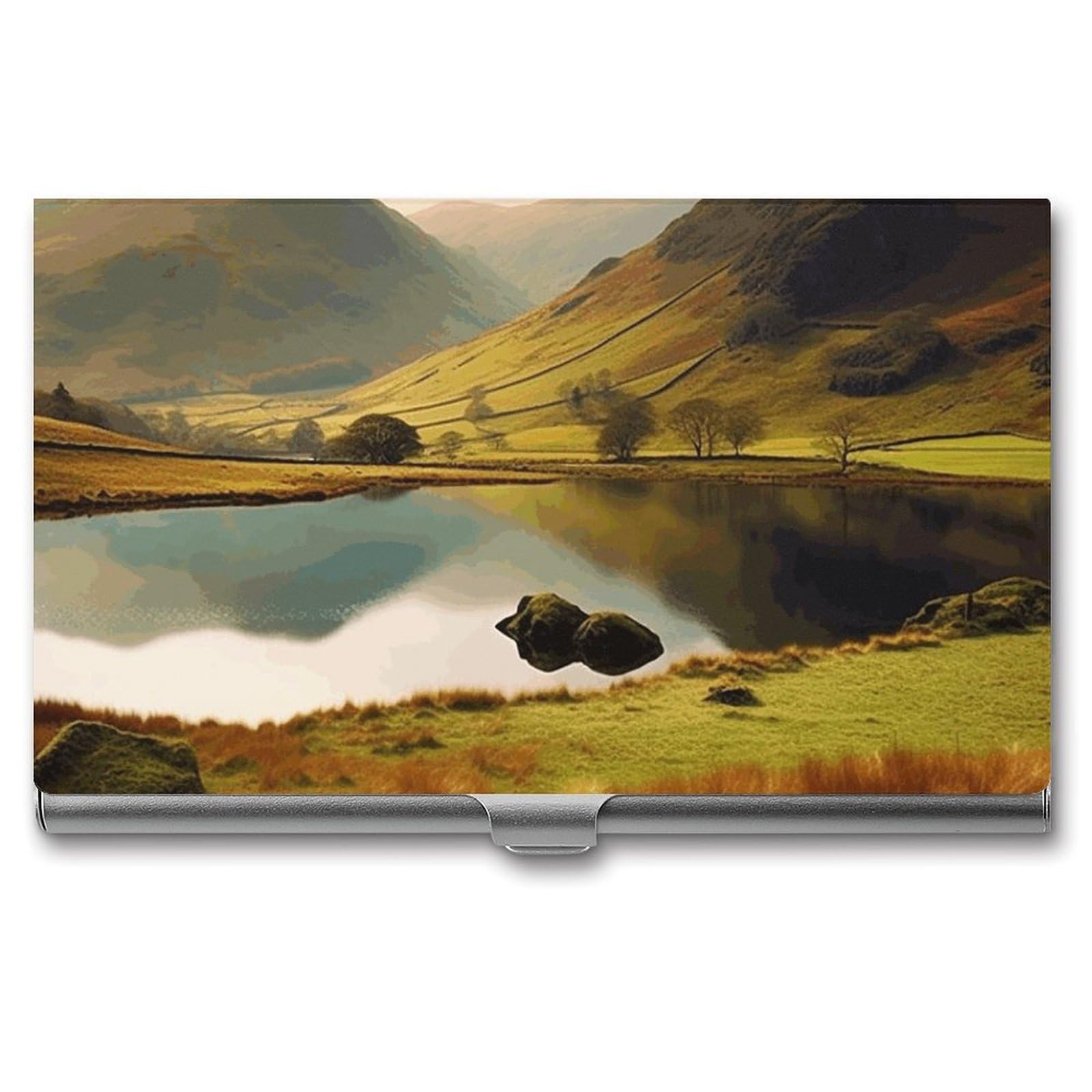 DWVTSLH Lake District National Park Business Card Holder, Slim Portable Metal Business Card Case Pocket Wallet Professional Name Cards Holder for 22-30 Cards, Credit Card ID Case/Holder for Men Women