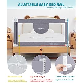 MBQMBSS 52\'\' Bed Rail for Toddlers, Baby Bed Guard Rails - Fit for Wide Side of Full Size Bed, Extra Tall Safety Bedrails for Kids, Adjustable Height, with Extra Y-Shaped Reinforcement Strap