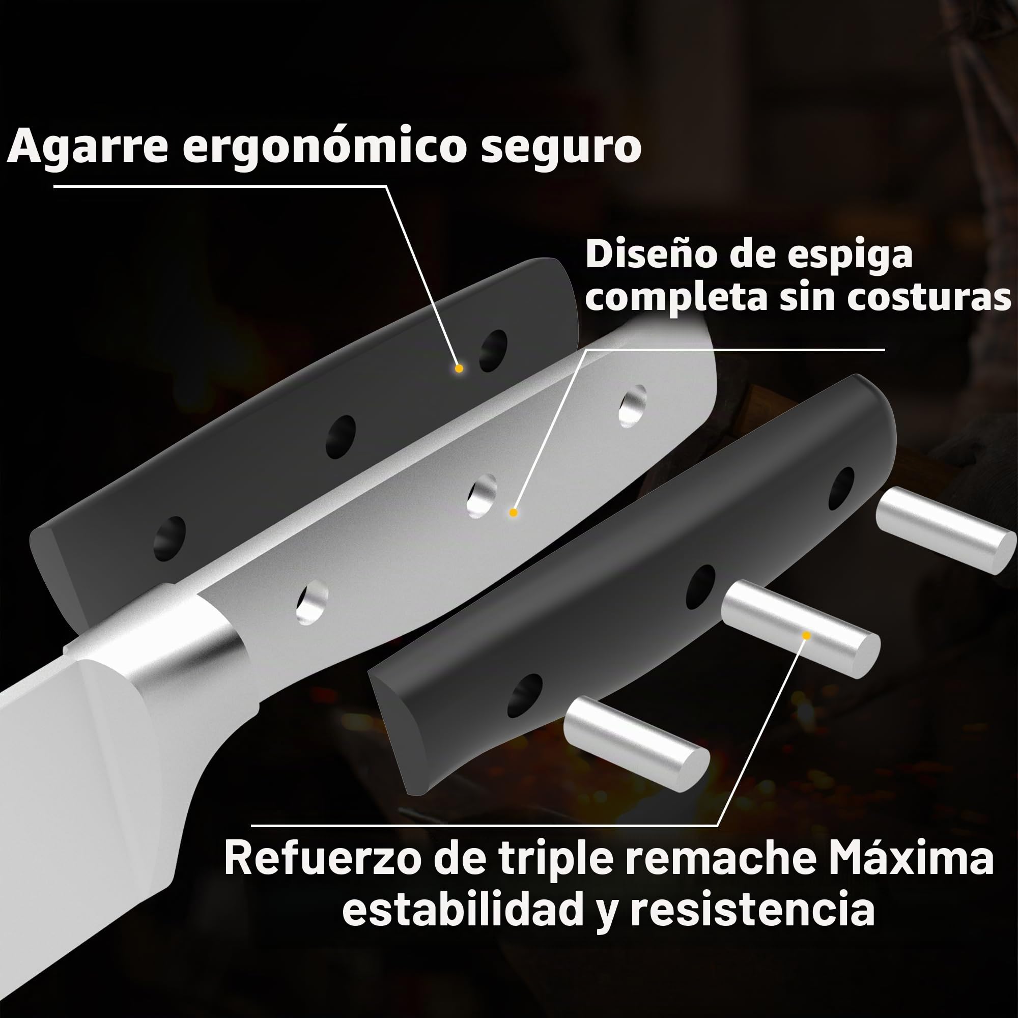 Juego de cuchillos de cocina profesional ZUNMARK – 13 piezas con bloque y afilador, juego de cuchillos chef ultraafilados, ideal para particulares y profesionales, diseño negro elegante