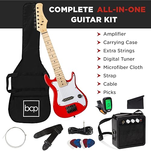 Miniatura 3 de Best Choice Products Kit de inicio de guitarra eléctrica para niños de 30 pulgadas con amplificador de 5 W, correa, bolsa de concierto, cuerdas,
