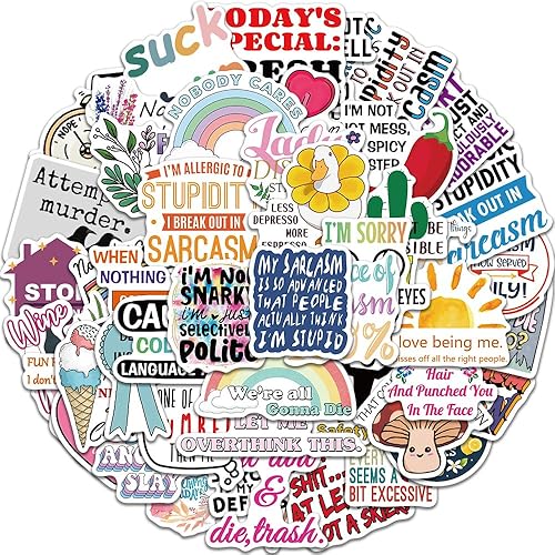 Miniatura 8 de Calcomanías de sarcasmo, calcomanías divertidas para adultos, 50 calcomanías sarcásticas, con citas sarcásticas, calcomanías de vinilo impermeables