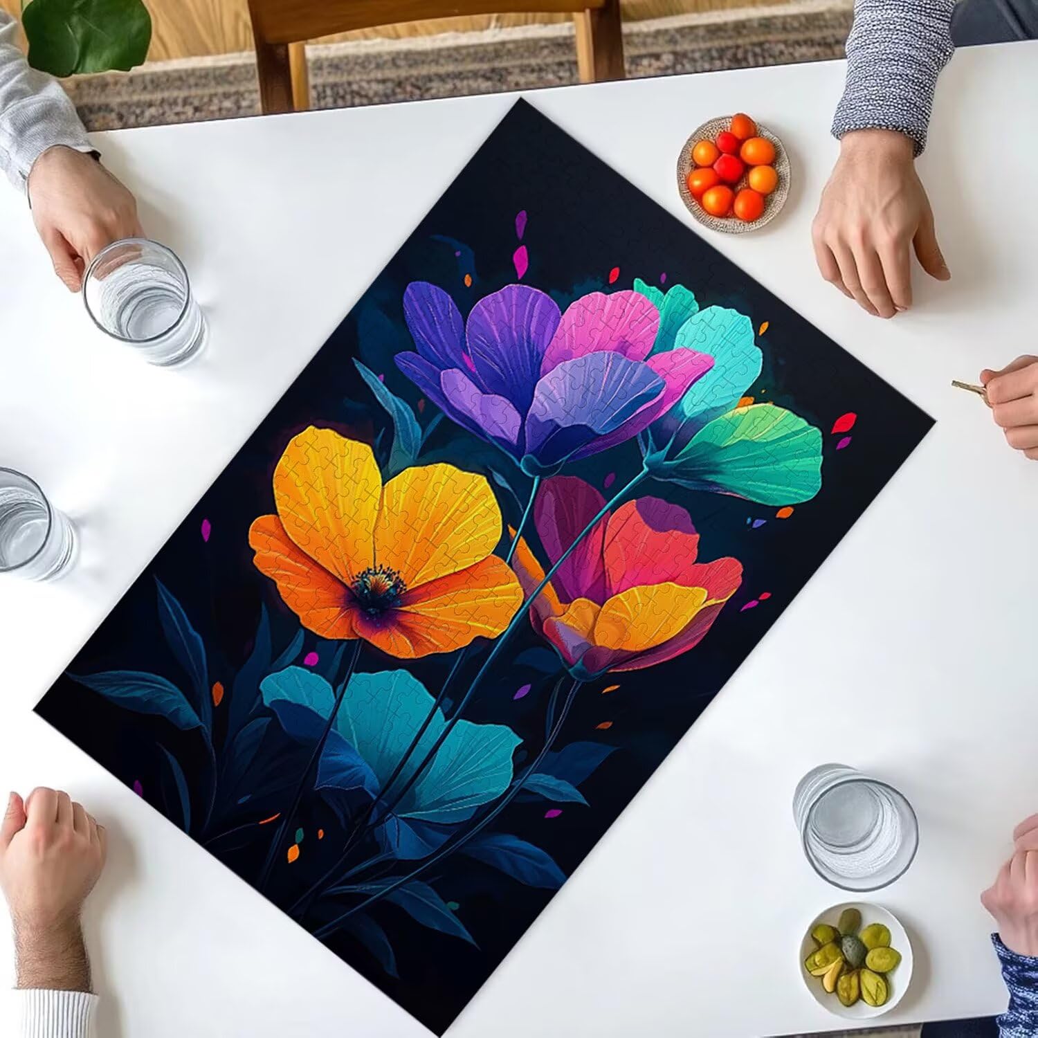 Puzzle dla dorosłych 1000 sztuk kolorowych kwiatów, 1000 puzzli dla dorosłych, gra edukacyjna, 76 x 50 cm, odpowiednie do dekompresji i dekoracji ścian pokoju, prezenty j-58