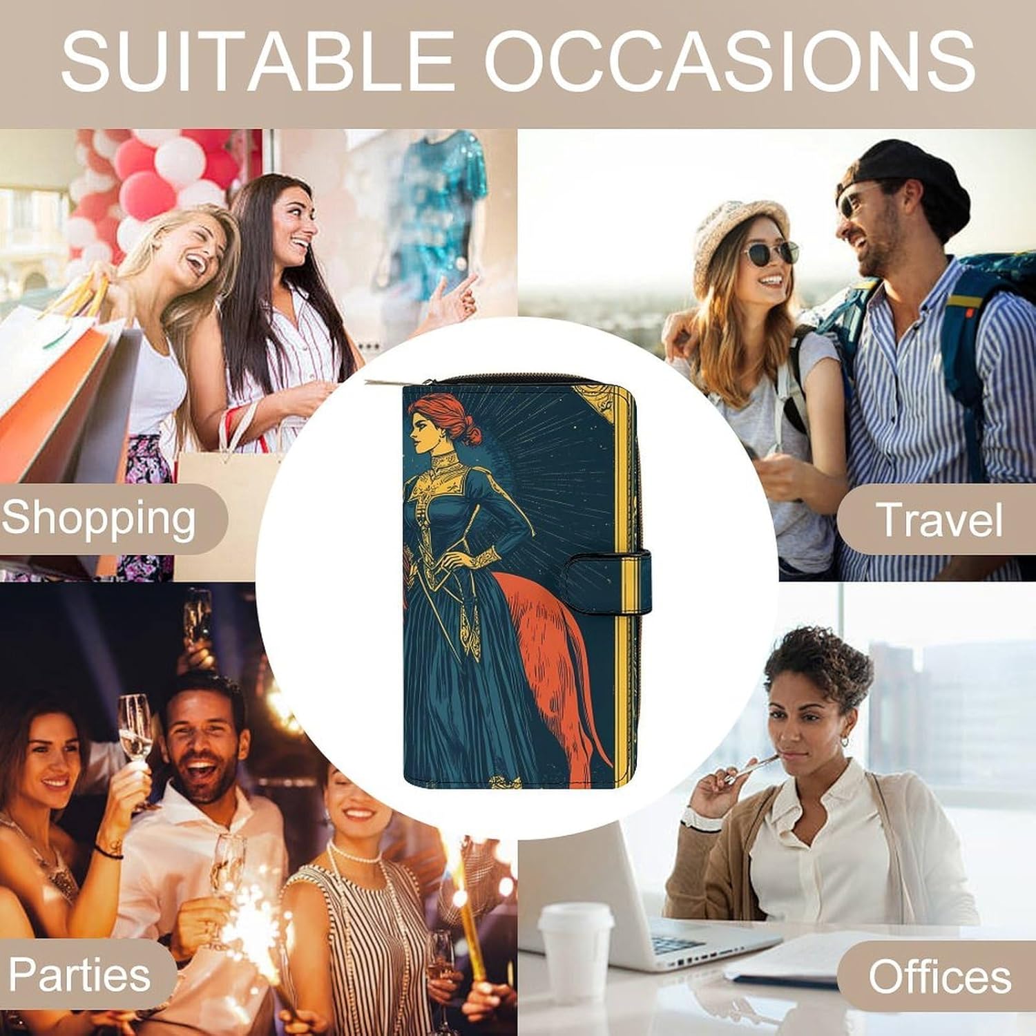 Masonic Exchange Strength Tarot Card Women's Long Wallet Leather Large Capacity Wristlet Clutch Purse Wallets