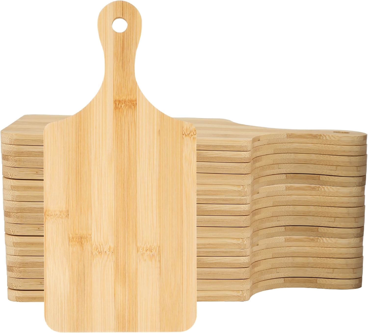 25 PCS Bulk Cutting Boards Mini Charcuterie Boards Bulk Wood Chopping Board Laser Engraving Serving Board with Handle Charcuterie Boards for Pizza, Bread, Cheese, Charcuterie, Fruit 11" x 5" Bamboo