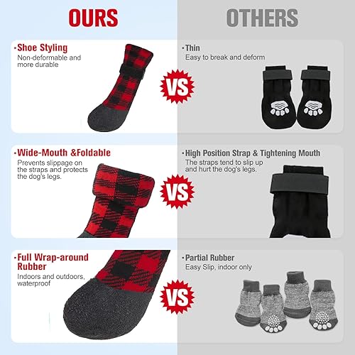 Miniatura 5 de BEAUTYZOO Calcetines antideslizantes para perros, zapatos para perros para pavimento calientefrío, nieve y días de lluvia, botines de agarre