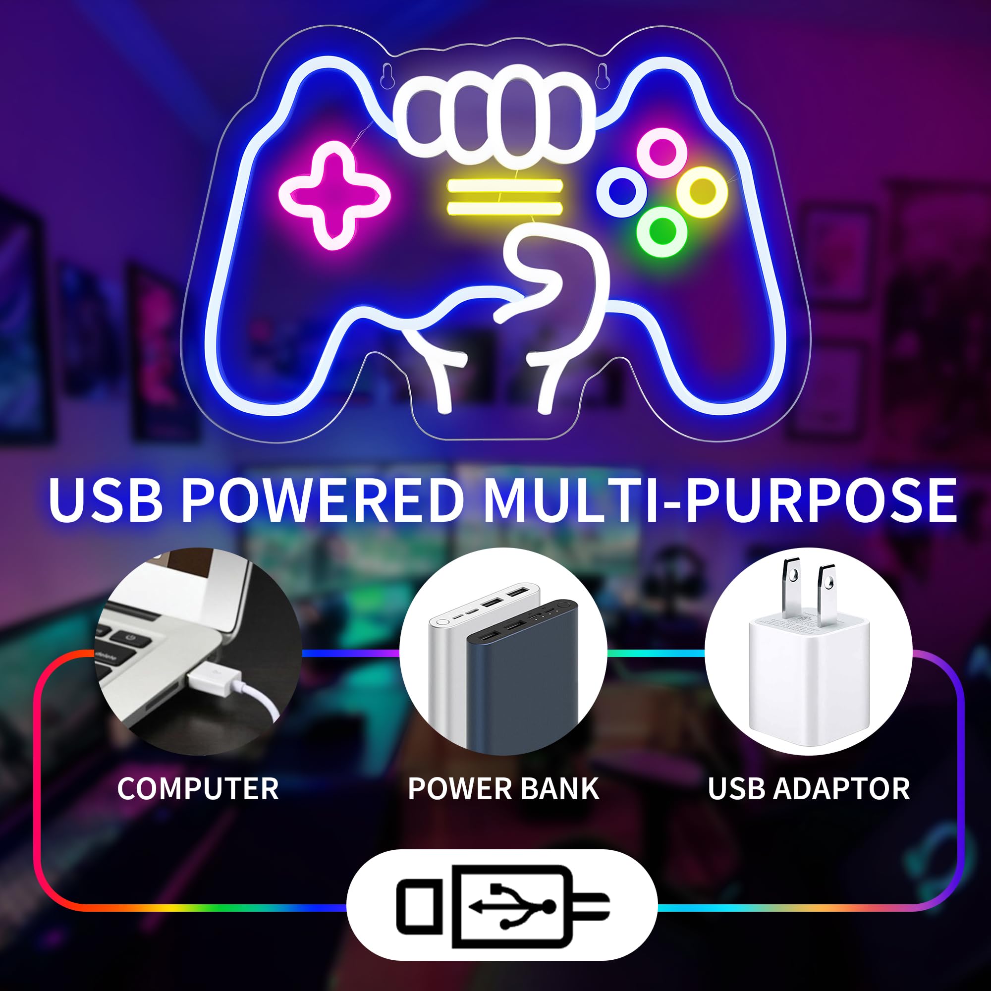 YSMNDE Insegna al neon con controller di gioco, per decorazione della stanza dei videogiochi, insegna al neon dimmerabile per la decorazione della stanza dei ragazzi, insegna al neon a LED,