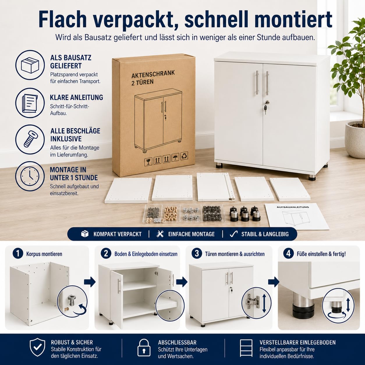 MMT Furniture Ltd weiss aufbewahrungsschrank – mehrzweckschrank - 2 türiger Büroschrank - Akten Büroschrank mit einlegeböden – abstellschrank (80D x 45W x 73H inches)