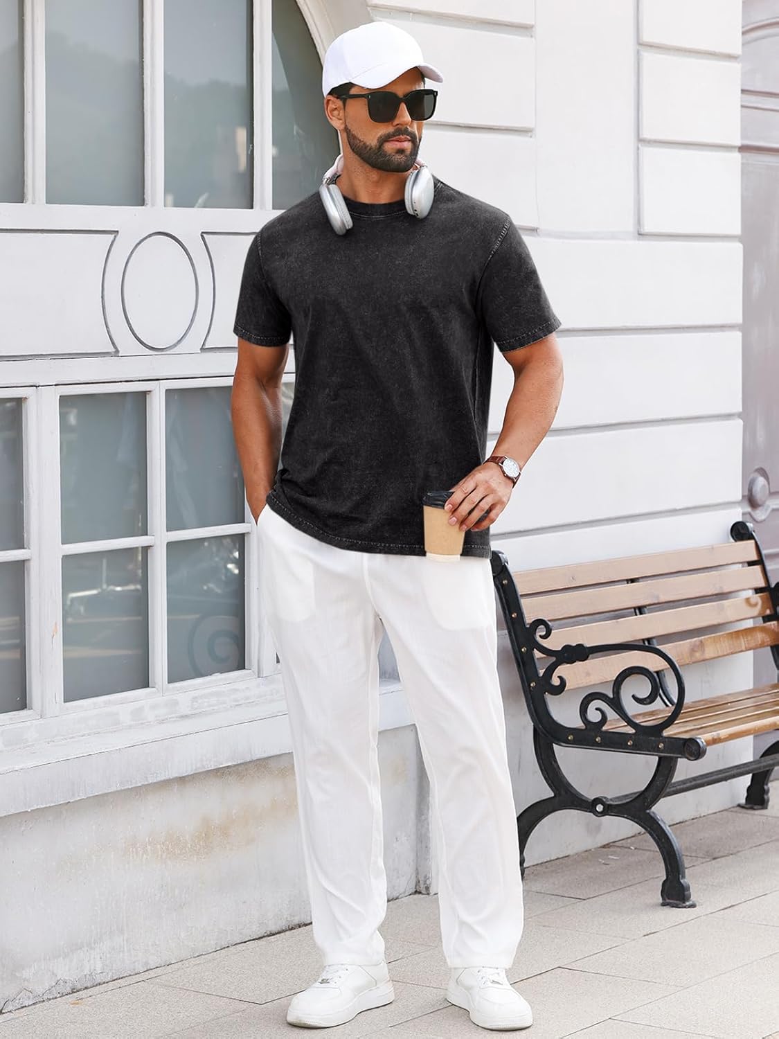 Runcati Mens Short Sleeve T-Shirts 100% Cotton Heavyweight Casual Crew Neck Shirt Vintage Acid Wash Summer Tees - Image 6