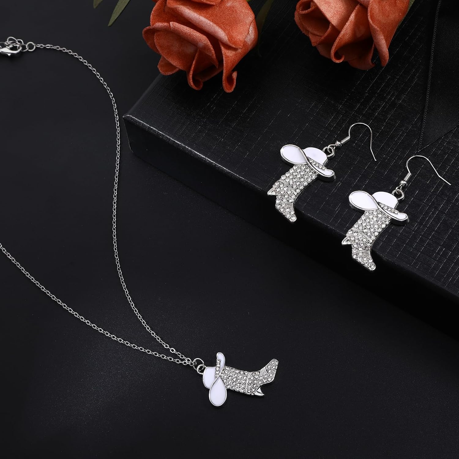 Cowgirl Jewelry for Women, Cowgirl Accessories for Women, Sparkly Rhinestone Cowboy Boot Earrings and Cowboy Necklace, Enamel Boot Jewelry Set Western Earrings and Western Necklace - Image 4