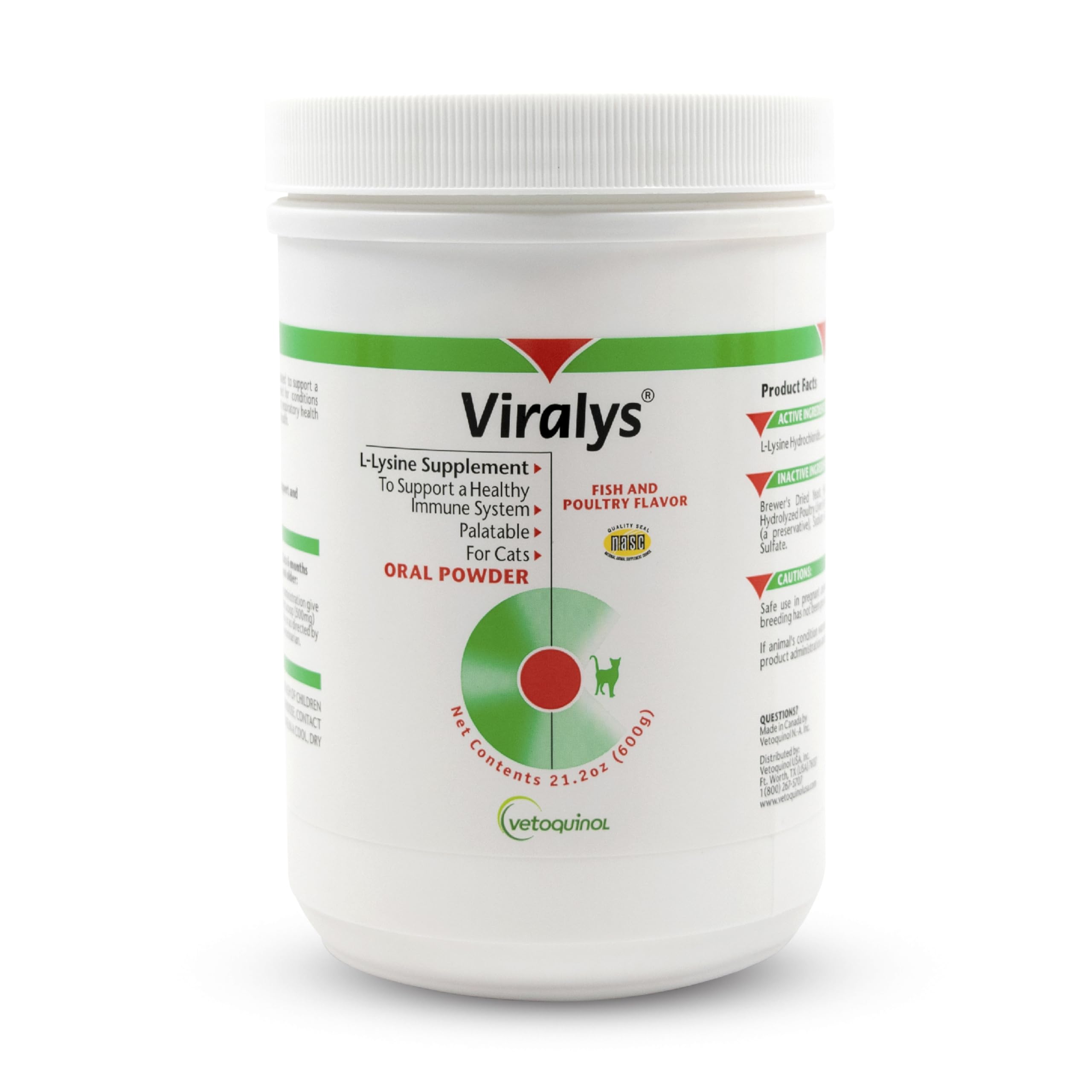 Vetoquinol Viralys - Lysine Supplement for Cats & Kittens - Supports Eye Wellness, Respiratory Health & Immune Strength - Flavored Oral Powder for Easy Feeding & Daily Use - 600 Grams
