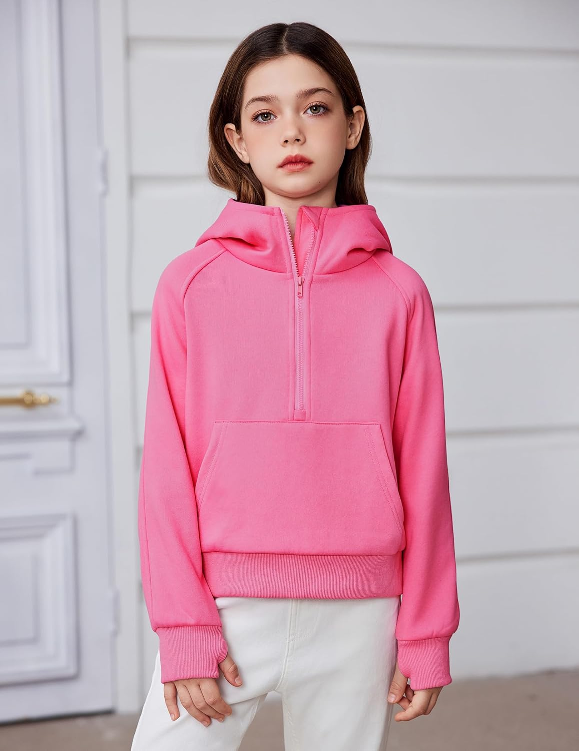 Arshiner Girls Half Zip Sweatshirt Fleece Hooded Pullover for Teen Long Sleeve Tops Fall Winter Clothes Thumb Hole - Image 7