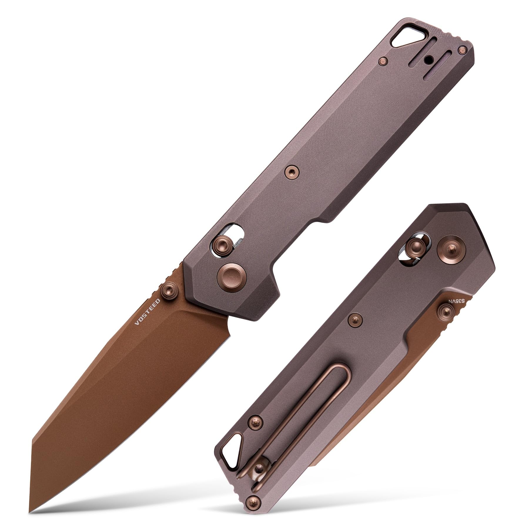 Vosteed Ultra Thin EDC Pocket Knife, |9" S35VN Rose Gold Blade, Crossbar Lock Titanium Handle - Parallel A3505
