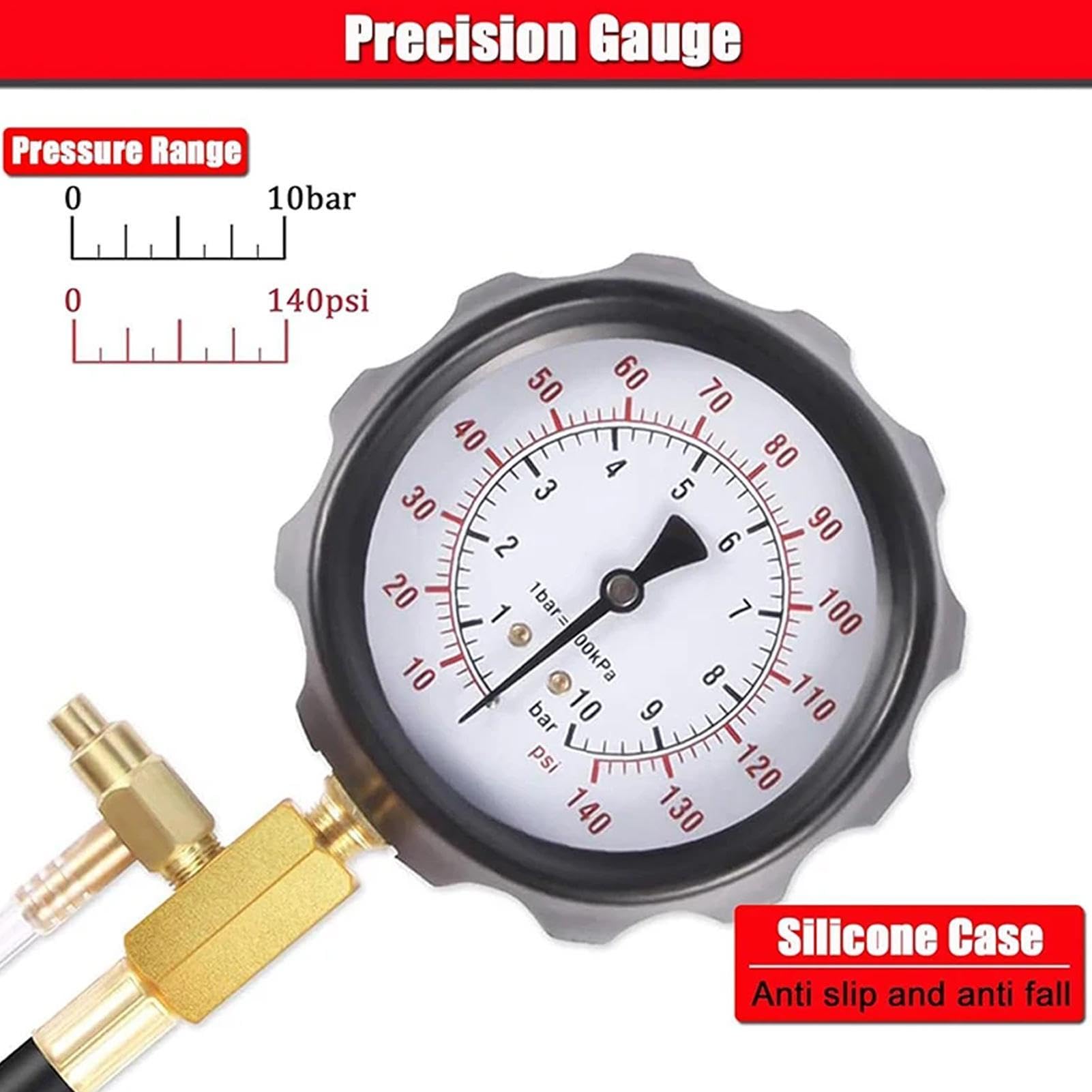Tester Compressione Motore Manometro Compressione Iniettori 0-10 Bar | Strumento Diagnostico Iniettori Olio Per , Auto, Camion, Moto, Garage Domestico, Officina, Meccanici E Tecnici