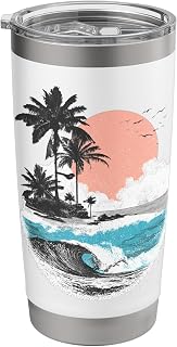 Tropical Beach Sunset Ocean Wave Palm Tree Summer Stainless Steel Insulated Tumbler