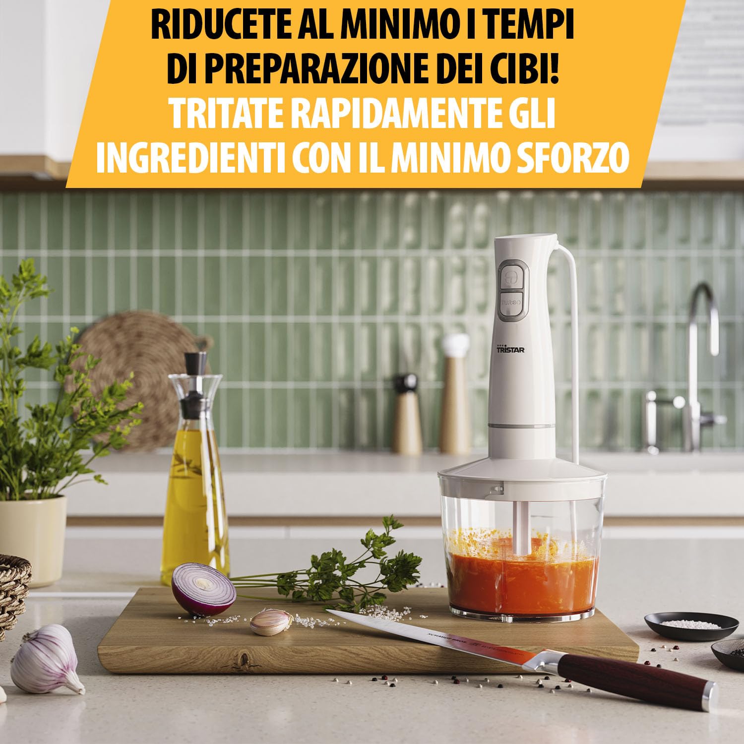 Tristar Set Frullatore a Immersione, parti lavabili in lavastoviglie, inclusi Frullatore manuale in acciaio inox rimovibile, frusta, tritatutto, bicchiere graduato, 350 W, MX-4881