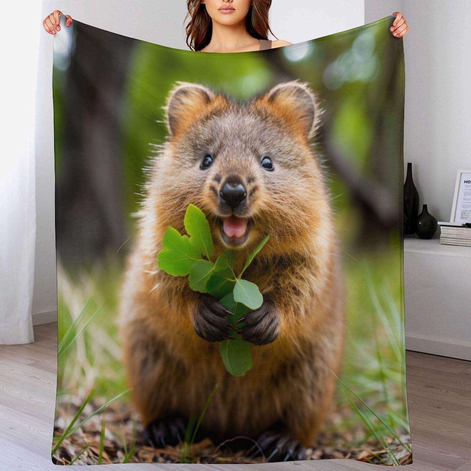 Fleece Decke Quokka, Kuschelweiche Flauschige Fleece Decken Für Couch, Sofa, Bett, Warme Decke Mikrofaserschläfchendecke, 150×200cm