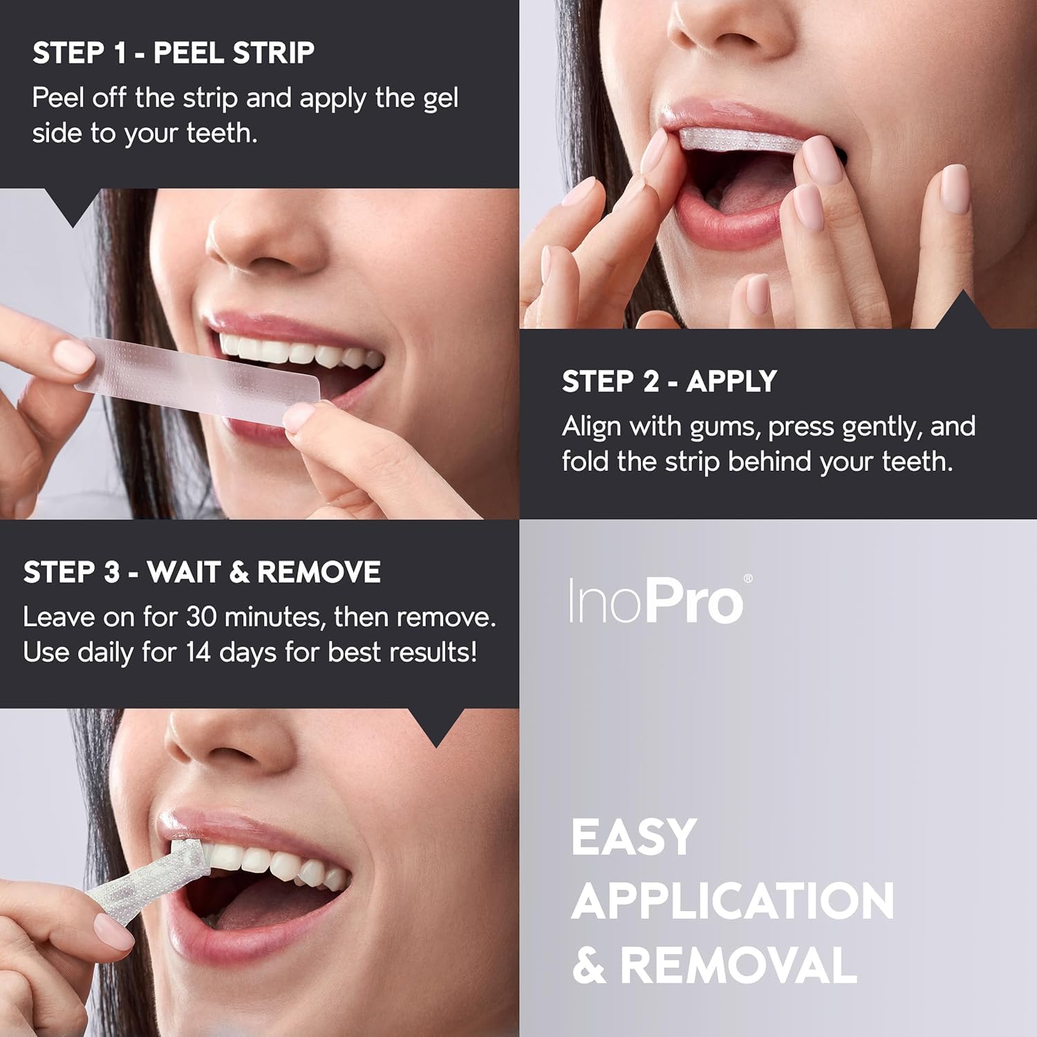 InoPro Natural Teeth Whitening Strips Kit 14 Treatments - Sensitive Teeth Whitener, Peroxide Free with Papain, Bromelain, Coconut Oil, White Strips for Teeth Whitening (28 Strips): 42 Count (Pack of 1)