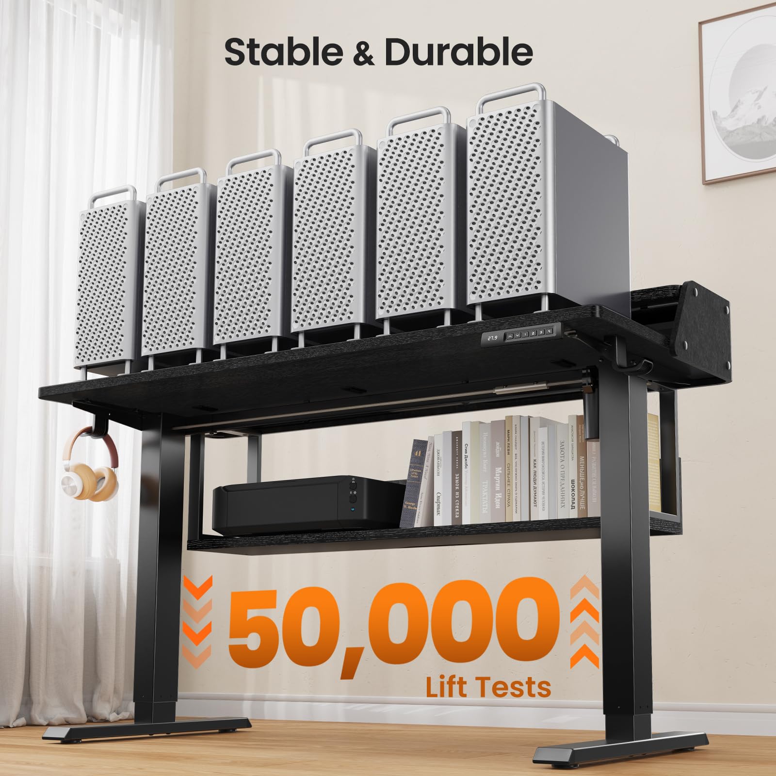 ErGear Electric Standing Desk 48x24 Inch Adjustable Sit Stand Desk with Bookshelf Monitor Stand Standing Gaming Desk with — view 7