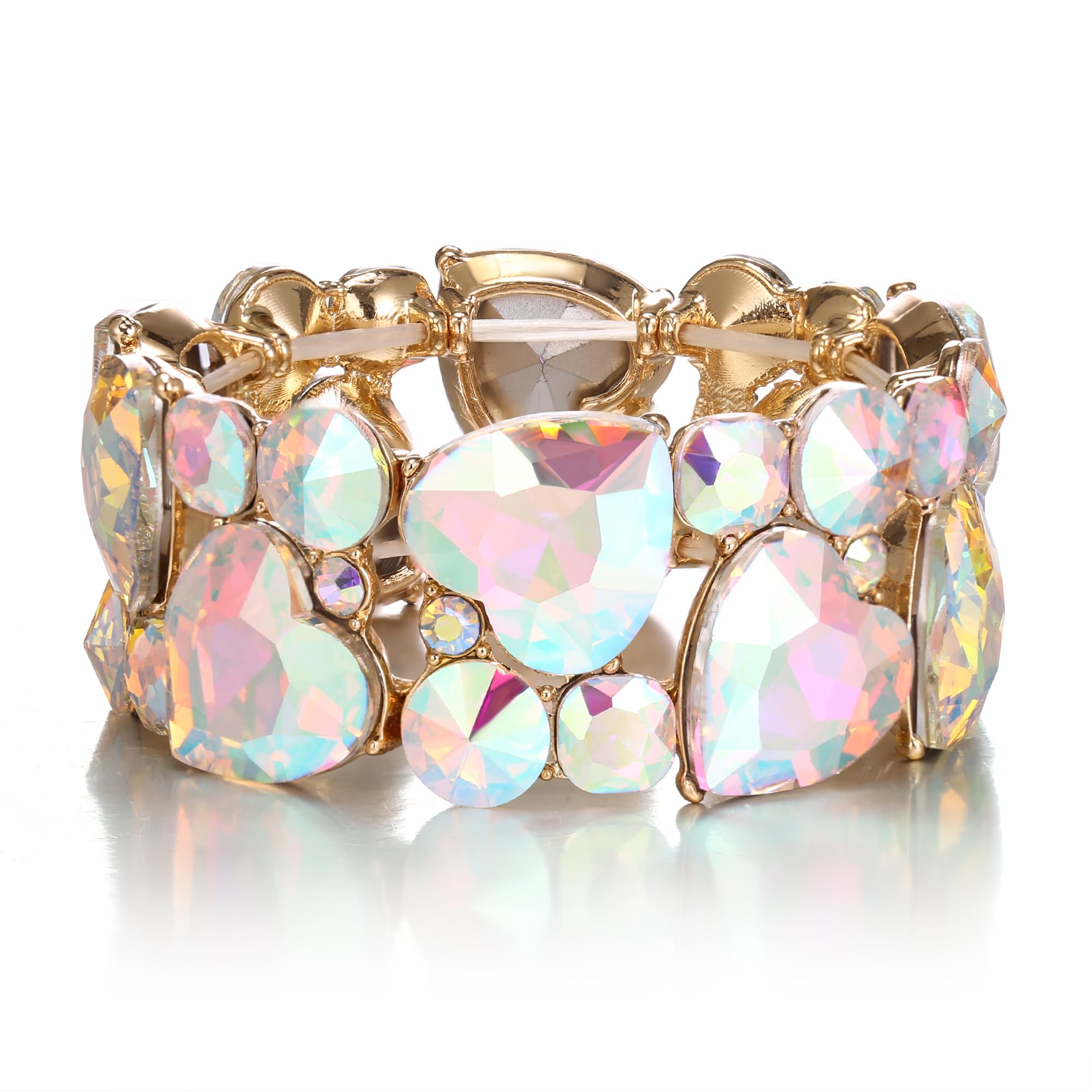 Crysdue Marquise Wedding Bracelet for Brides Bridesmaid, Austrian Crystal Art Deco Elastic Stretch Bracelet for Wedding Party Prom