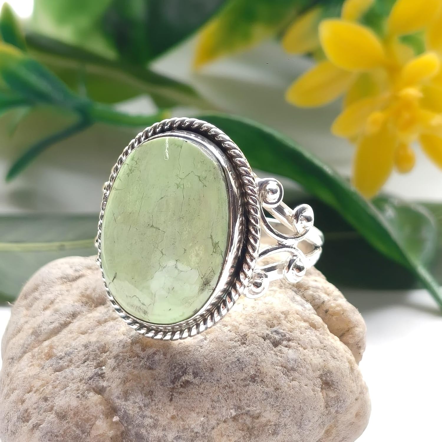 Green Variscite Oval 925 Sterling Silver Handmade Boho Ring - Image 5