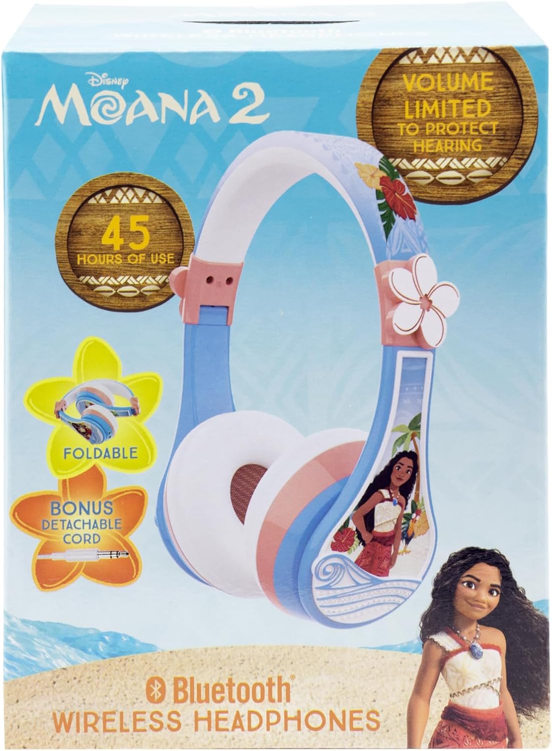 EKIDS - Moana 2 Bluetooth Headphones for Kids, Wireless Headphones for School, HOM