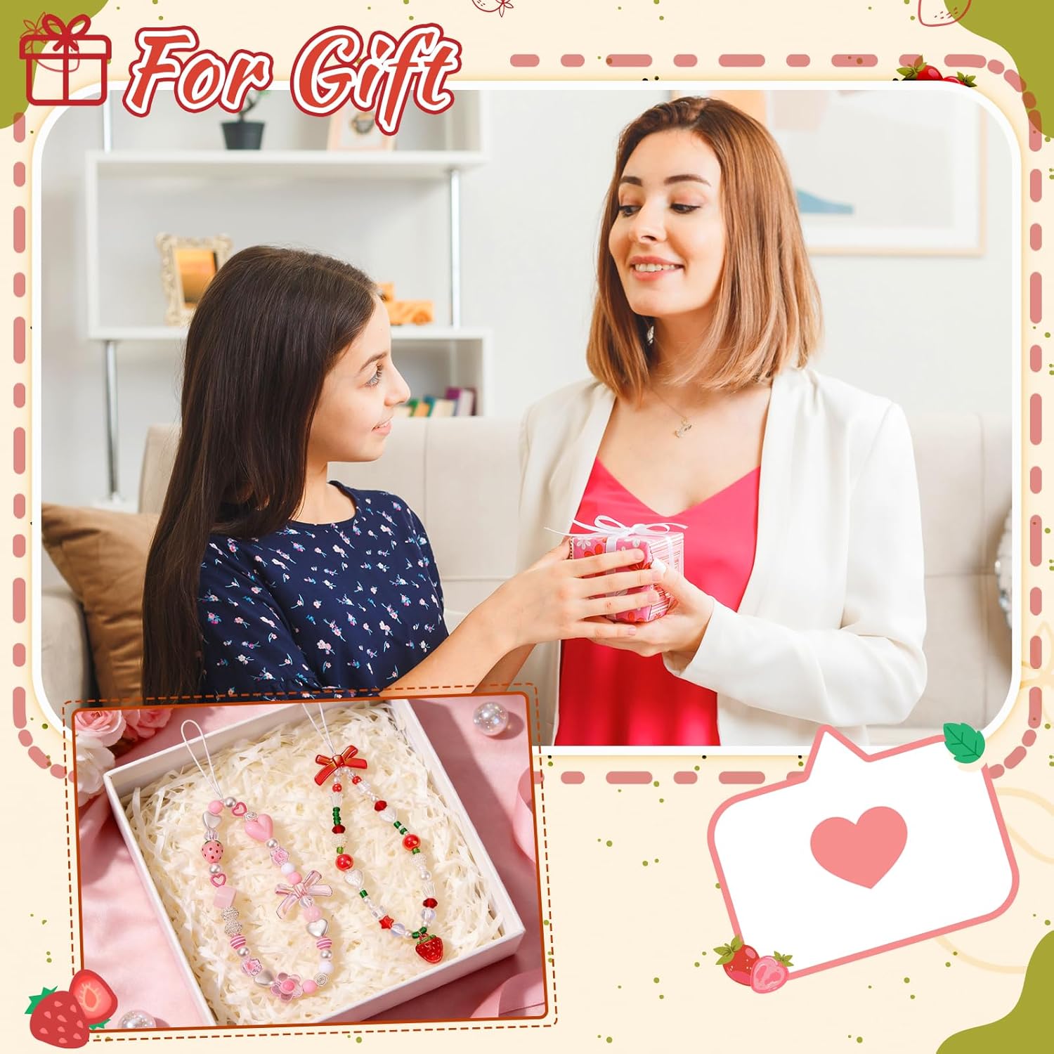 Phone Charms Strap-Pink Bow Strawberry Cherry Charm Strap Universal Lanyard Chain String for Phone Case - Image 8