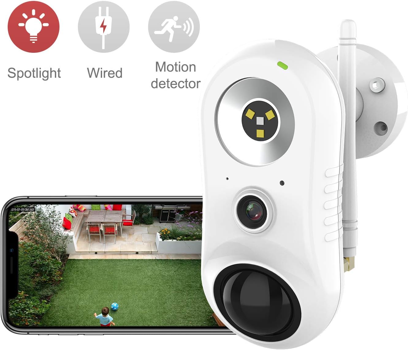 Outdoor Security Camera with Light, Spotlight Cam Wired, 1080P HD Plugged-in WiFi Home Surveillance Camera, Two-Way Talk and Siren Alarm, Waterproof, Night Vision, Compatible with Alexa