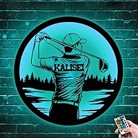 Vista 4 de Custom Golf Player Hanging LED Night Light Personalized Golf Name Neon Sign Golf Player Themed Gift Golf Swing Metal Sign Golf Player Wall Art