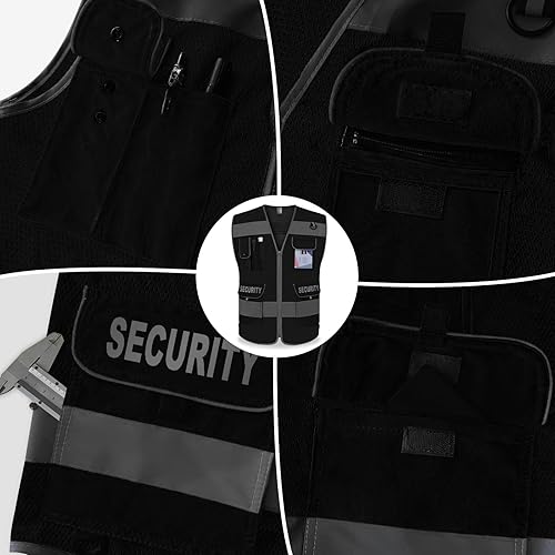 Miniatura 4 de TCCFCCT Chaleco de seguridad de malla para protector de seguridad, 9 bolsillos, chaleco de seguridad reflectante de alta visibilidad para hombres y