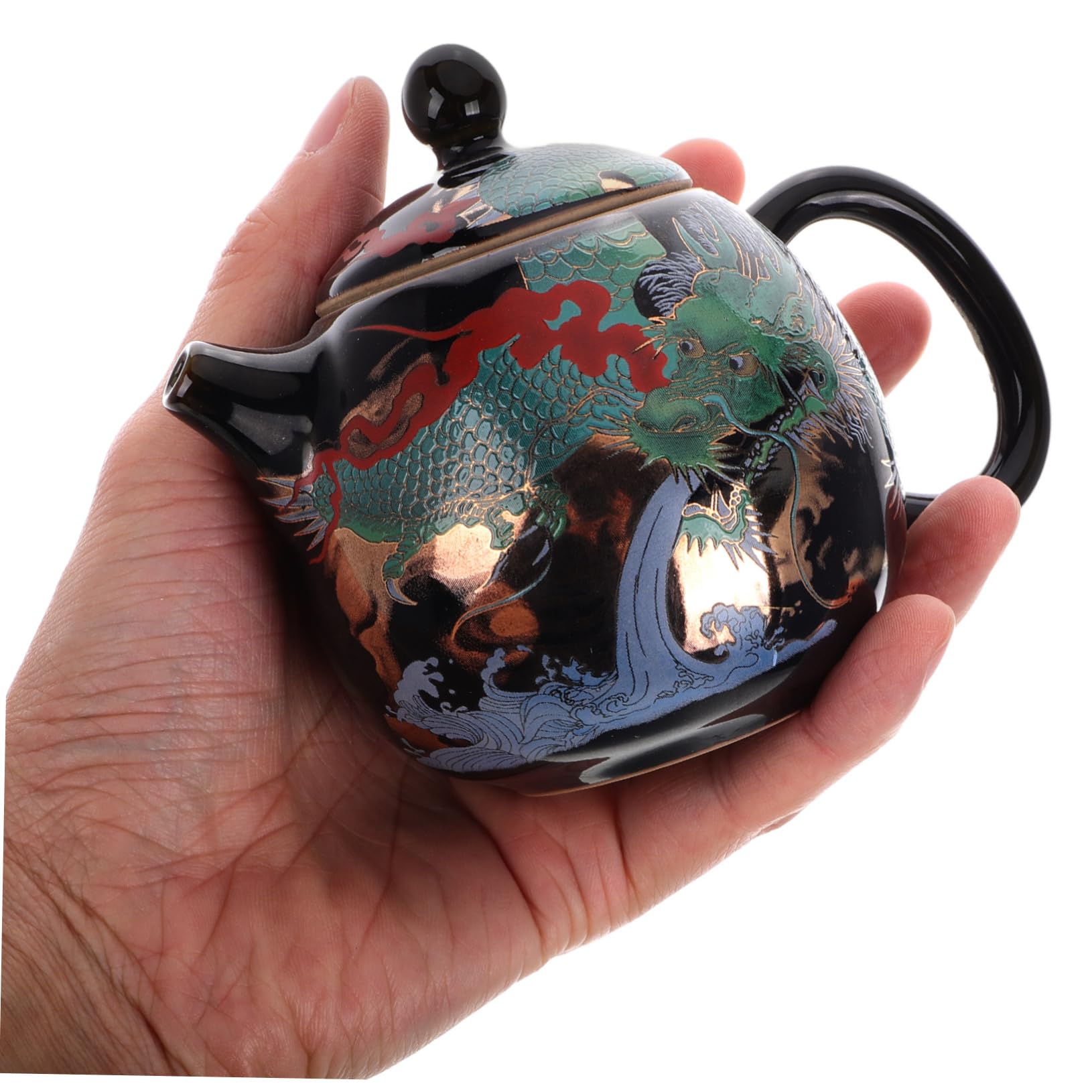 Tetera De Cerámica Vintage Diseño De Dragón Esmaltada Retro Para Camping y Preparación De Té Pequeña y Portátil