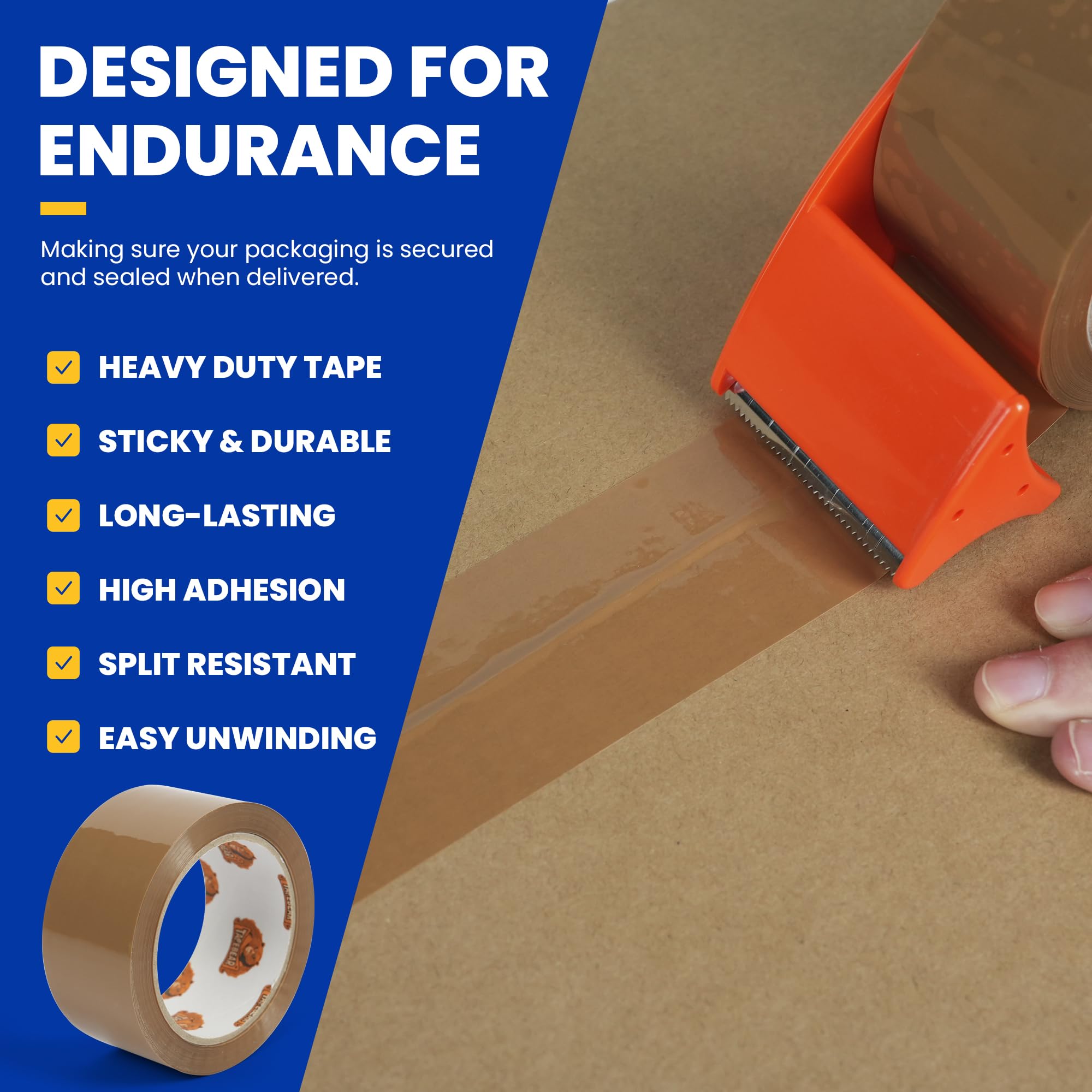 TAPEBEAR Brown Packing Tape with Dispenser, 66um Thick - Image 3