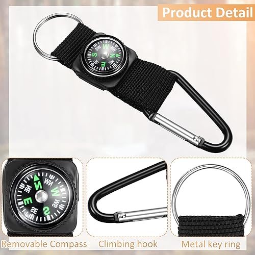 Miniatura 3 de TOODOO 28 piezas de brújula con clip para cinturón para niños, llavero de brújula de cinturón de premio negro para suministros de fiesta de