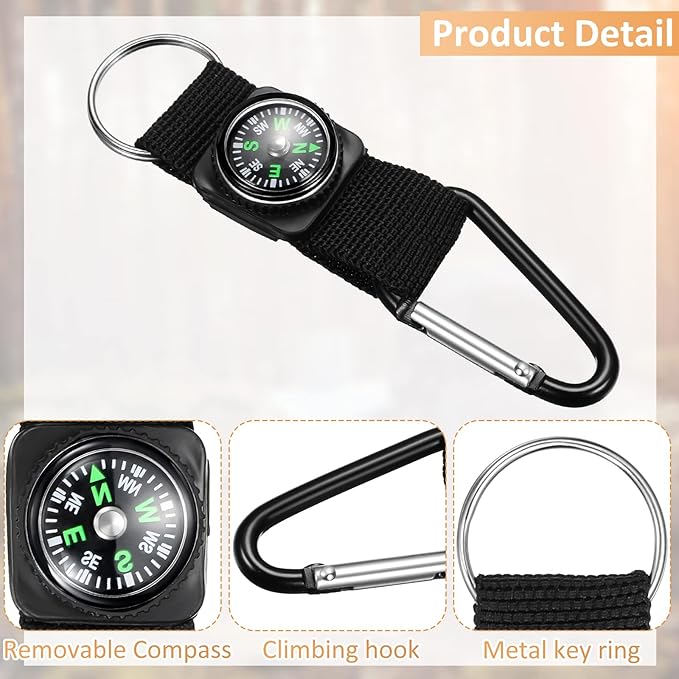 28 Brújulas Clip Llavero Kit Fiestas Campamento Aluminio Negro miniatura 3