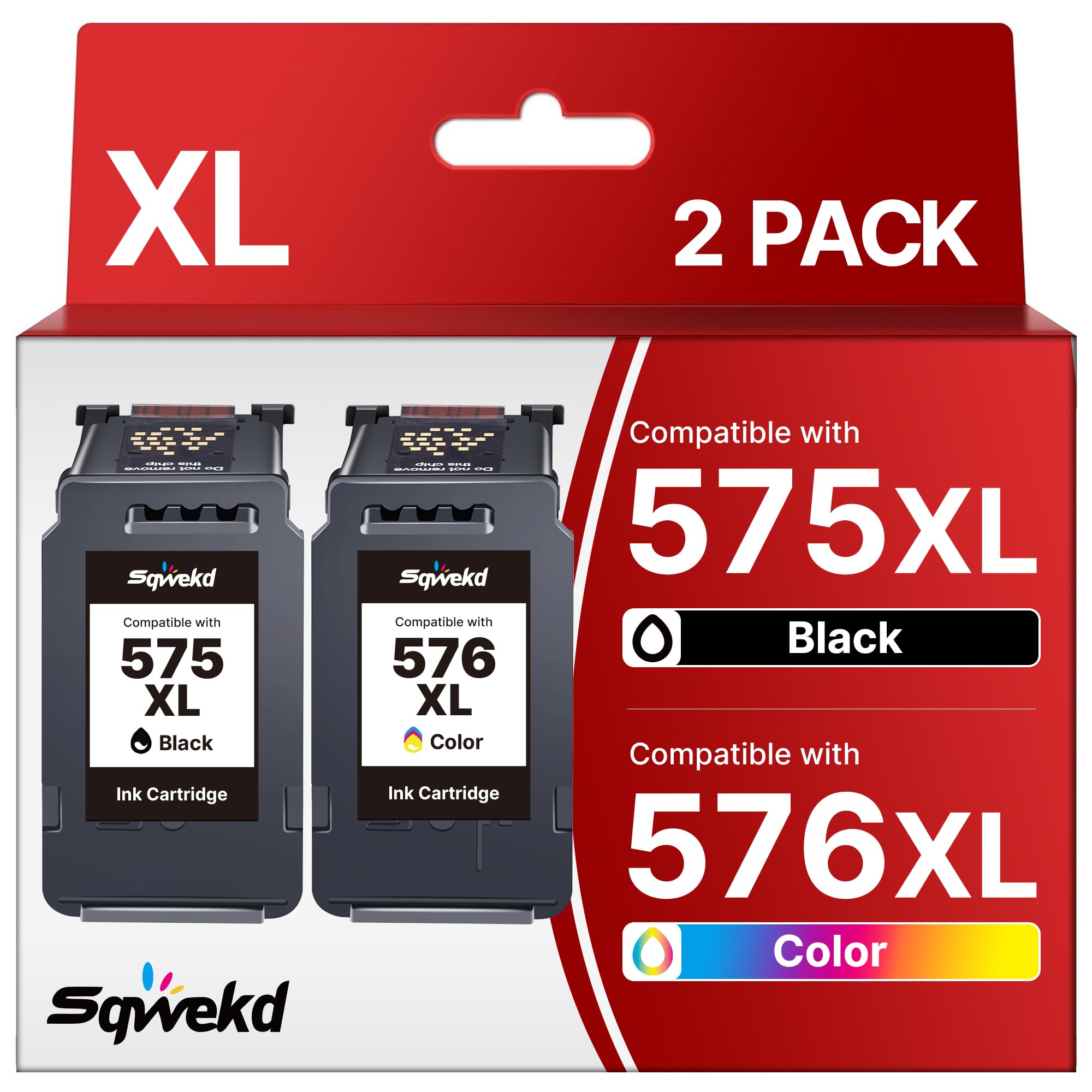 Sqwekd PG-575XL CL-576 XL Cartucce d'inchiostro per Cartucce Canon 575 576 XL per Canon PIXMA TR4755i TS3750i TR4756i TS3751i TS3752i TS3550i TS3551i TR4750i TR4751i (Nero Tri-Colore, 2-Pack)