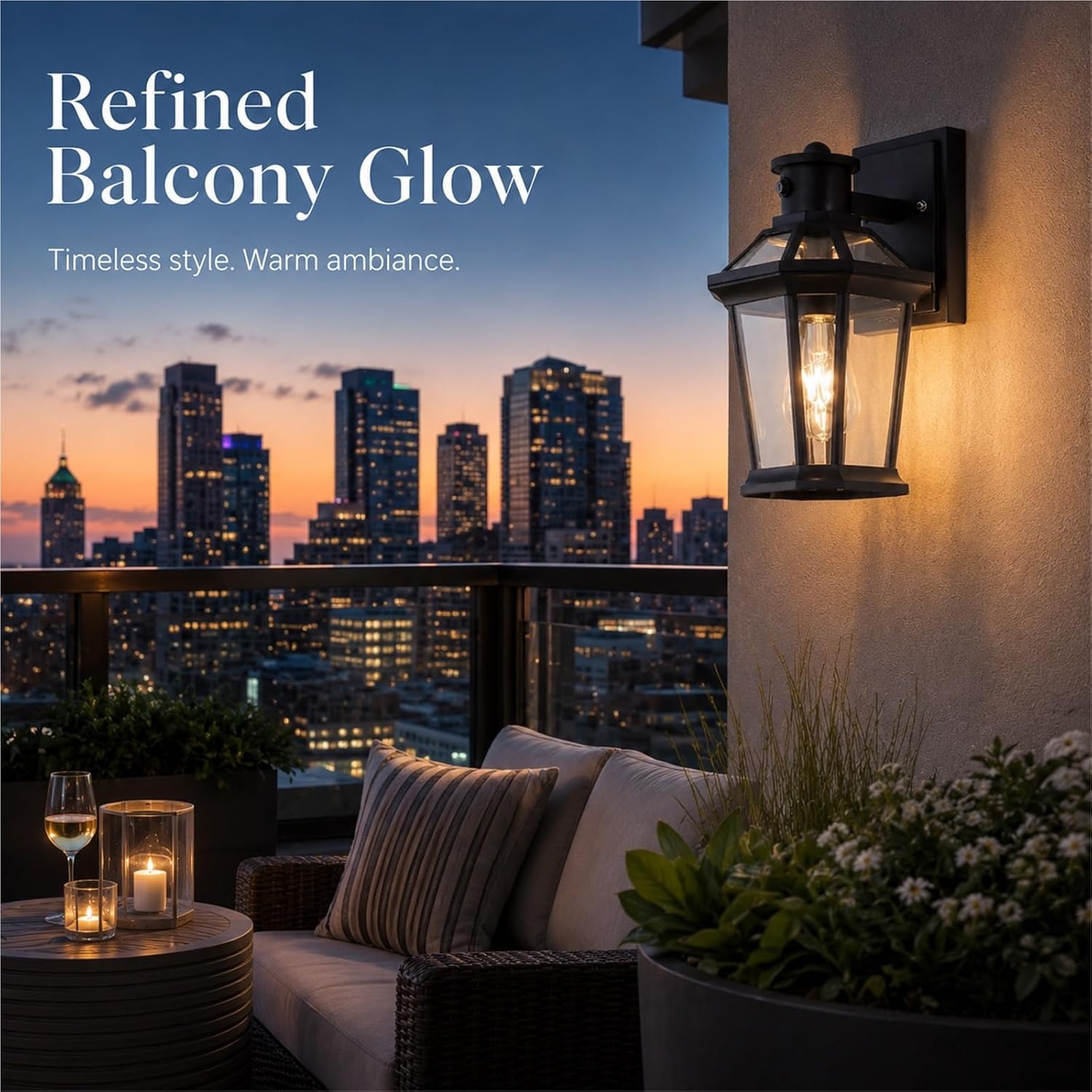 Induction Waterproof Die-Cast Aluminum Exterior Sconce with Glass Shade, Black Wall Lantern, American Retro Style Outdoor Wall Light, Dusk to Dawn Porch Lighting Fixtures for Patio Threshold