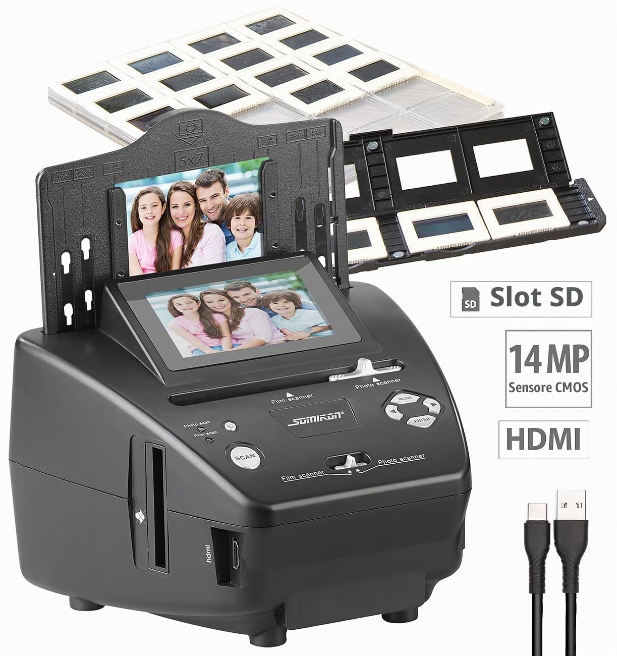 Somikon scanner: Scanner per foto, diapositive e negativi, con display, completamente senza PC (digitalizzare foto, digitalizzatore di, solo)