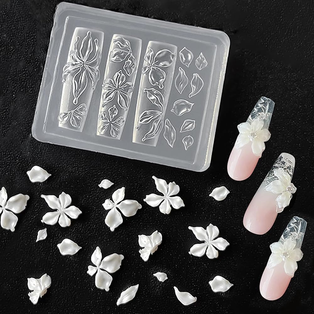 3D Gel Nail Art Flower Molds Reusable Silicone Nail Tools Lily Flower Charms Silicone Nail Molds Floral Charms for Nails Design DIY Ice Flowers Manicure Carved Floral Mold Fingernail Carving Stencils