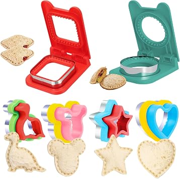 6 Pcs Sandwich Cutter and Sealer,DIY Sandwich Cutters,Portable Uncrustable Sandwich Cutter for Kids Lunch-Heart/Square/Mouse/Dinosaur shape for Kids Adult for peanut butter, jam etc