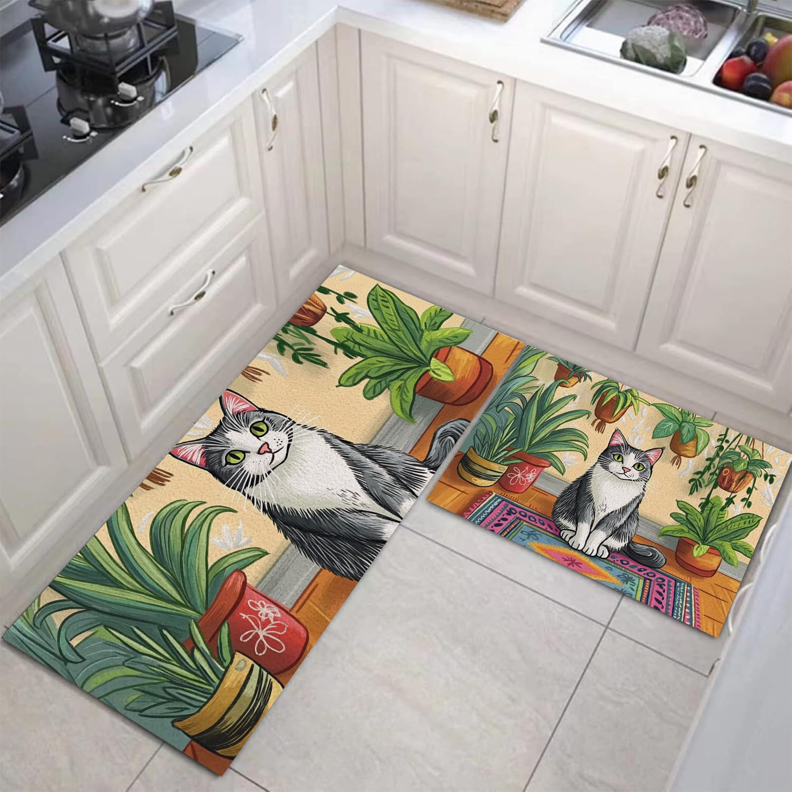 Animal almohadillas de suelo lavables de cocina con juego antideslizante de felpudo de 43x75cm