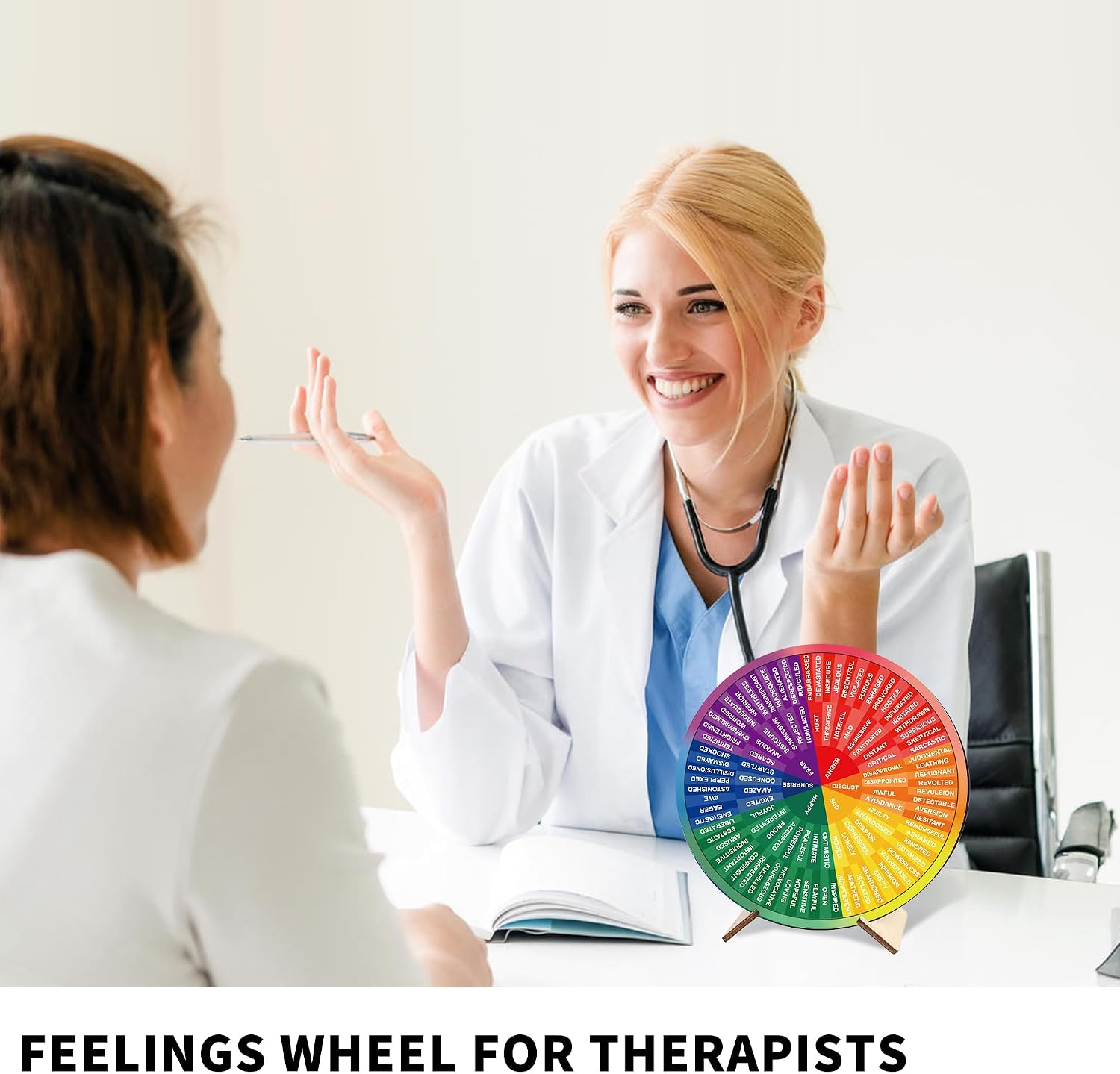 Feelings Wheel Emotion Wheel for Adults, 7 Inch Double Sided Wooden image 2