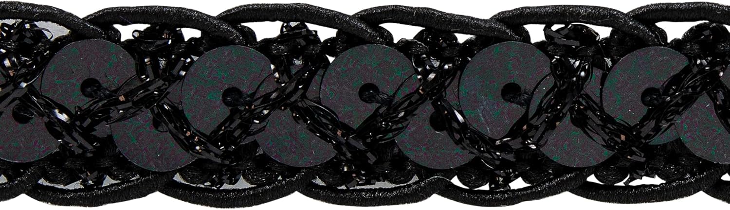 Trims By The Yard Thea Sequin Braid Cord Trim, 1/2-Inch Versatile Sequins for Crafts, Durable Sequin Trim for Costumes or Party Decorations, 100-Yard Cut, Black