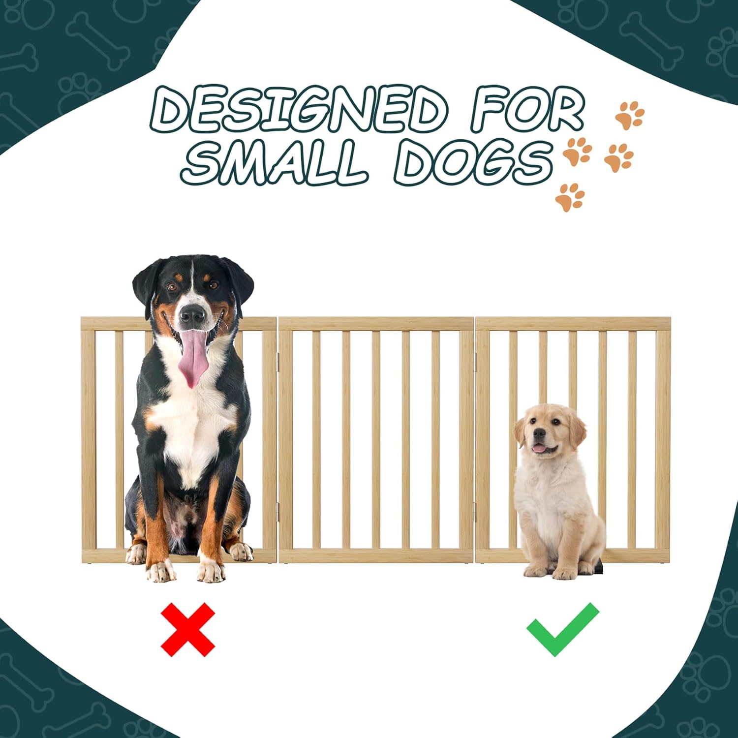 Semiocthome Bamboo Freestanding Dog Gates for Doorways, 3-Panel Indoor Puppy Gates for The House with 2 Metal Stands, 24"(H) Folding Pet Gate for Stairs Expands Up to 55"(W) No Installation Resquired