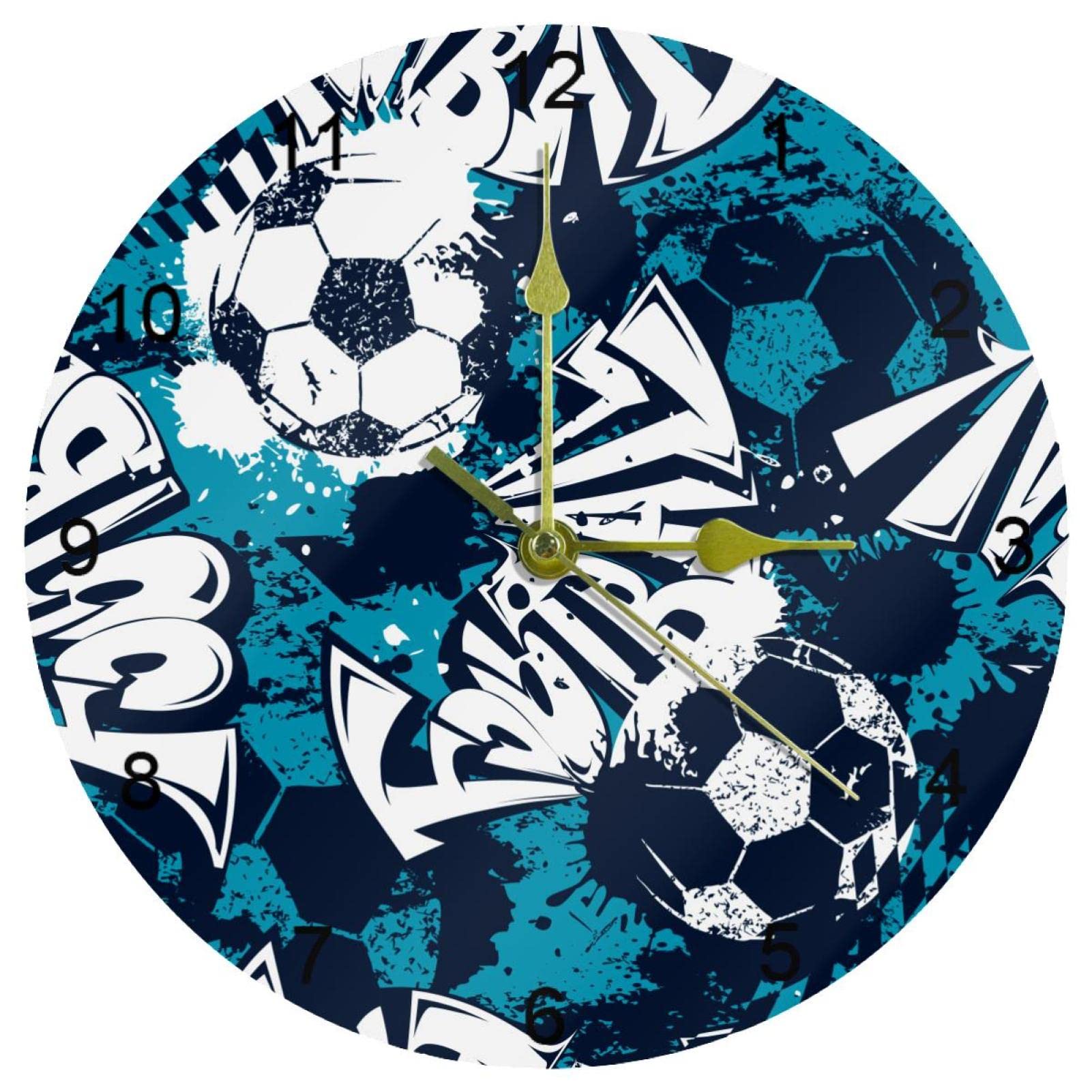 Horloge murale silencieuse bleu football 25cm pour chambre enfant