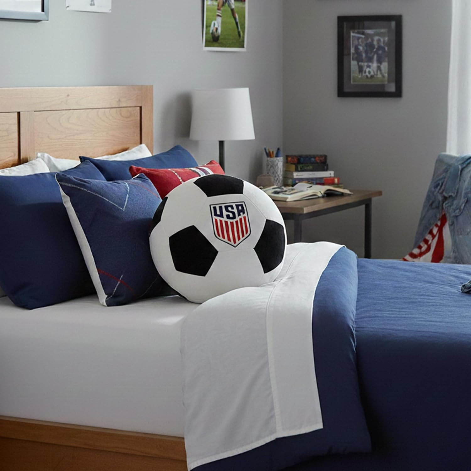 Northwest U.S. Soccer Men's National Team Logo Cloud Travel Pillow, Soccer Ball Plush Cushion for Bedroom Dorm Couch Decor, Ultra Soft Round Home Accent, 11 in