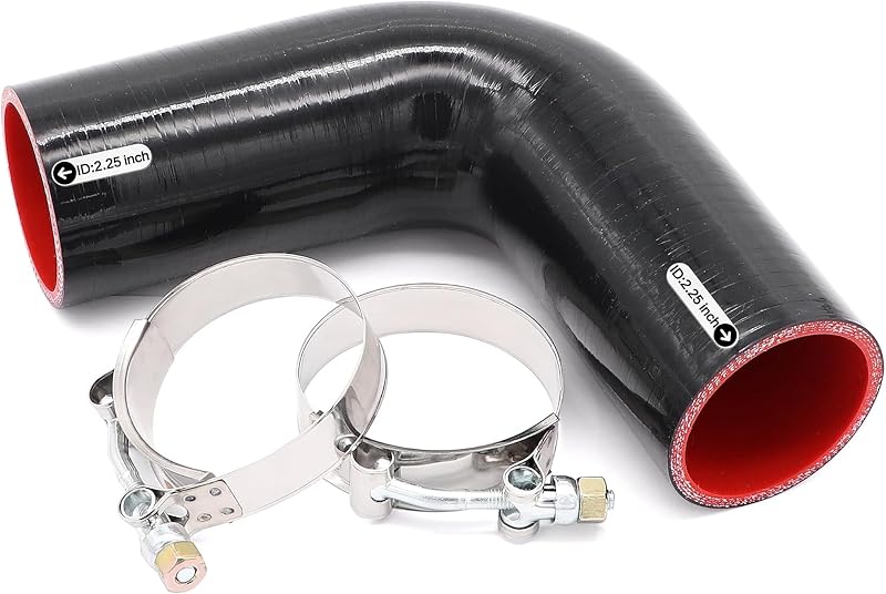 Mangote curvo de silicone para admissão e intercooler Ruikarhop 90° 57 mm – Kit com mangote e 2 abraçadeiras