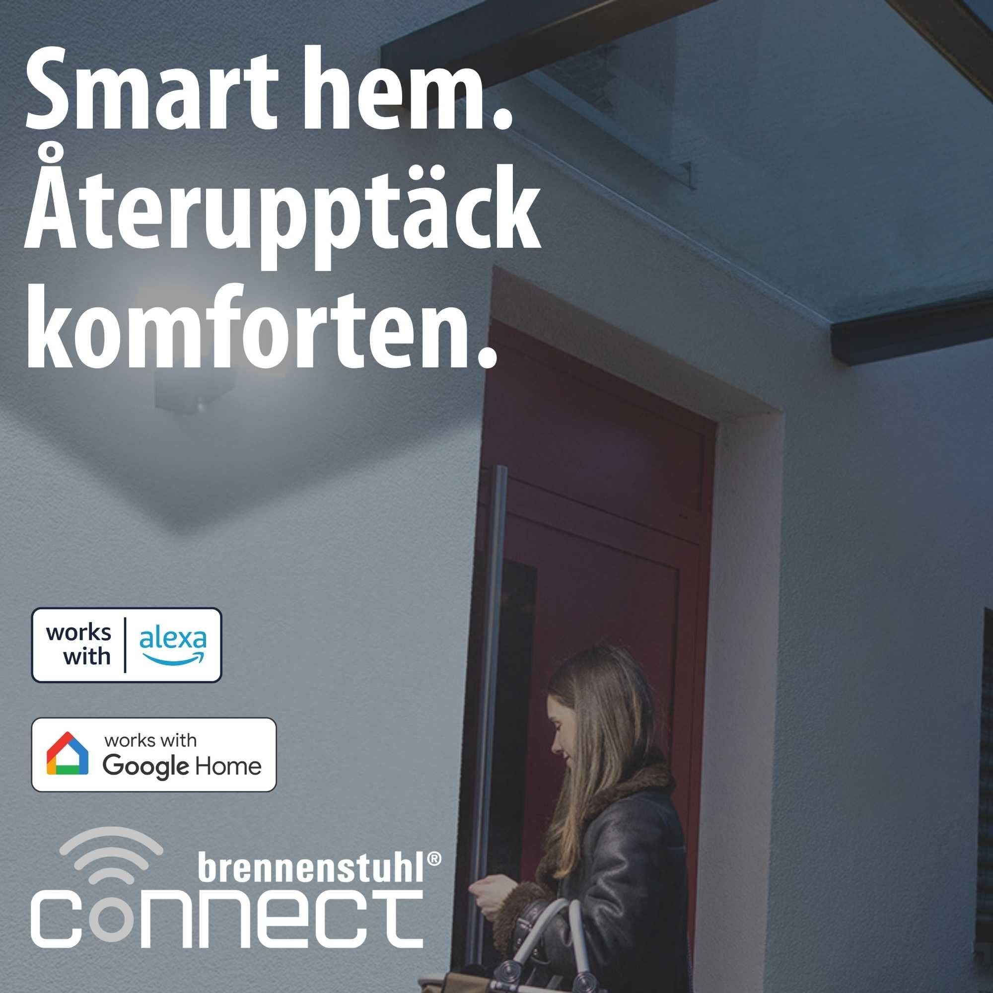 Brennenstuhl Connect WiFi Faretto LED doppio WFD 3051 P con rilevatore di movimento (36 W, 4300 lm, IP54, varie funzioni di luce regolabili tramite app, faretto da esterno per montaggio a parete)